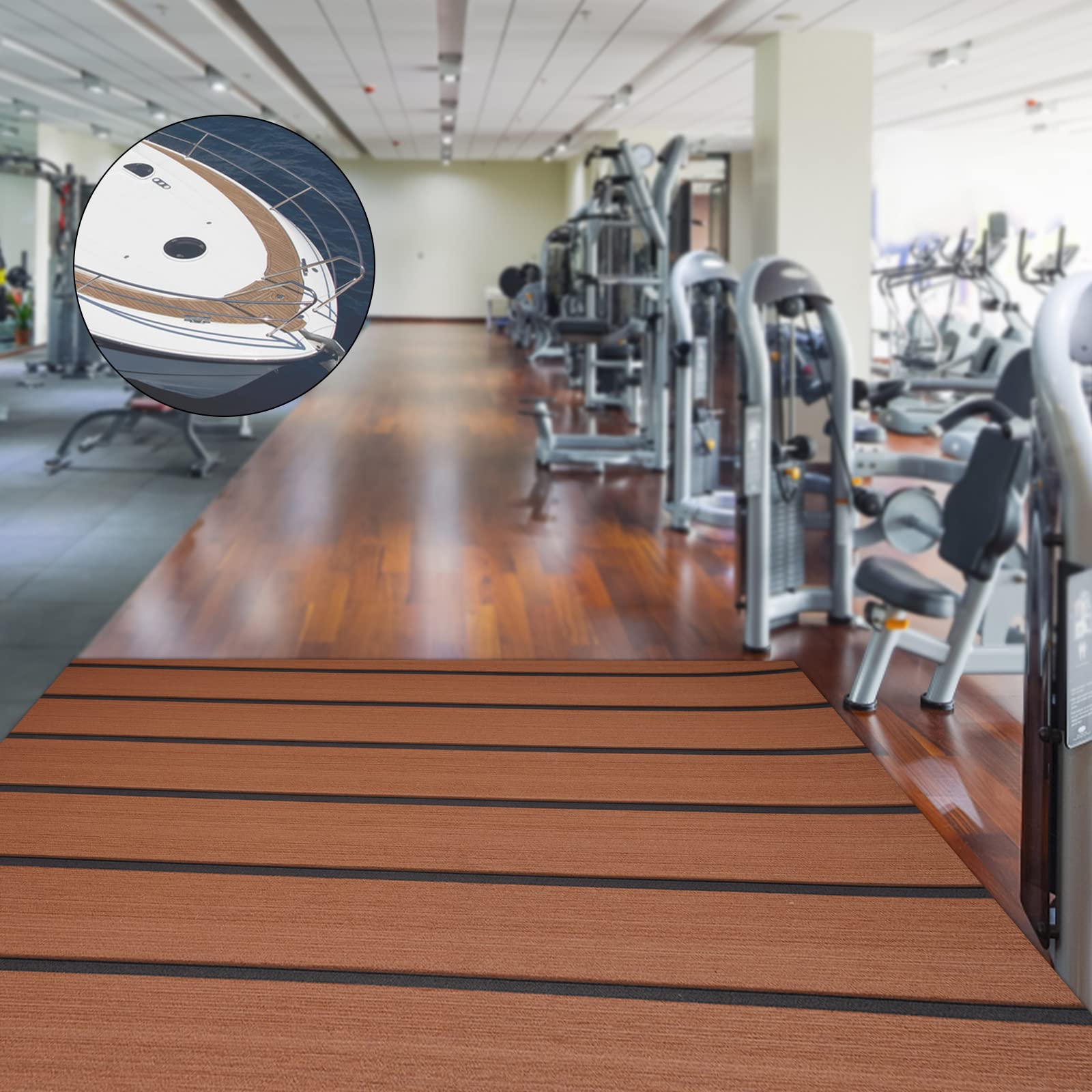 Tappetino in schiuma per yacht e barche, tappetino in schiuma BoatFloor Decking Pad in legno di teak antiscivolo, autoadesivo, in EVA, teak EVA, 269 x 89 cm, marrone con strisce nere