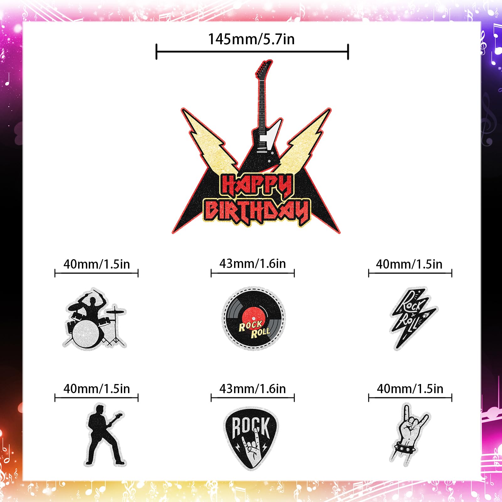 Rock Music Happy Birthday Cake Topper | Rock N Roll Party Decoration For Kids, Boys & Girls, LIANGSS - View #2