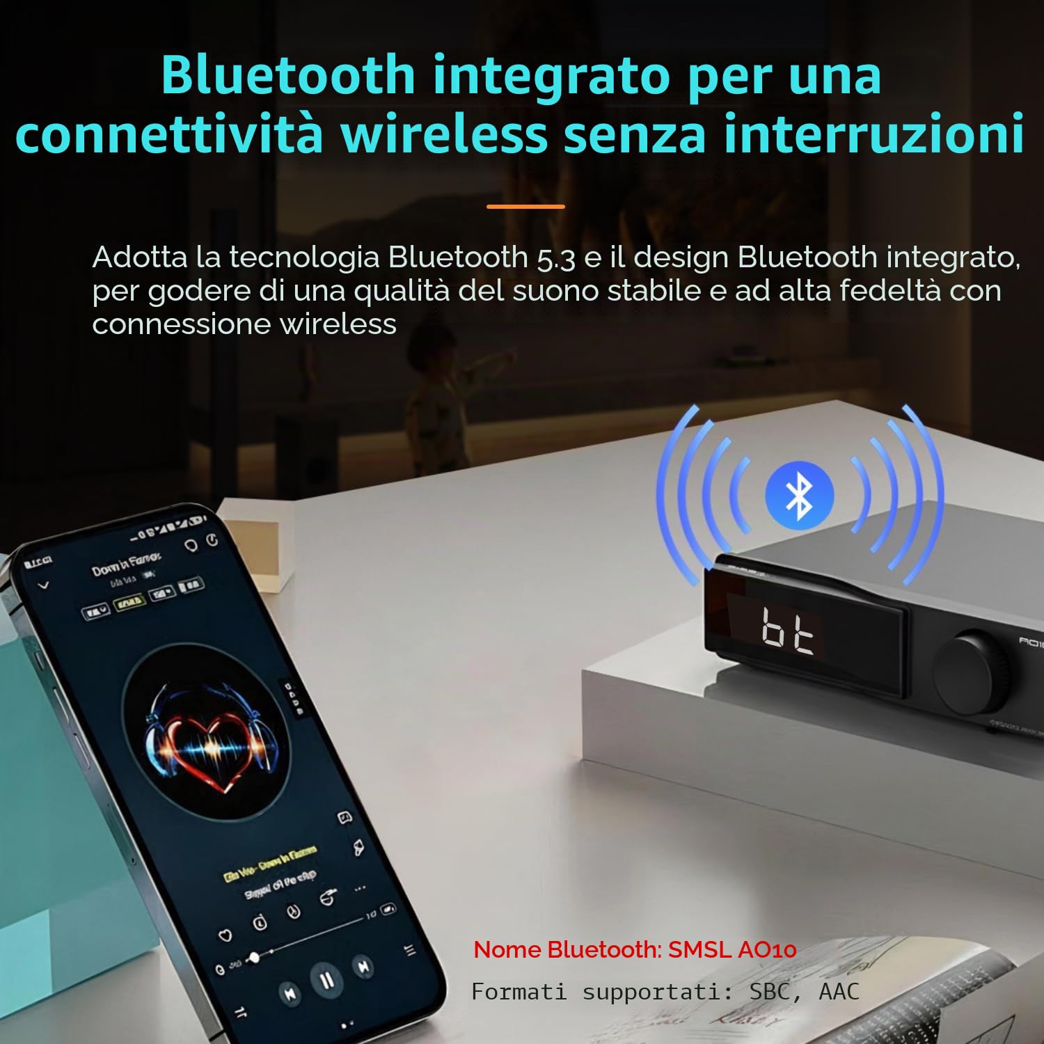 SMSL AO10 Amplificatore HIFI, 2 Canali Amp Stereo, 100W Amplificatori di Potenza Integrata Classe D per Altoparlanti Passivi, Amp da Tavolo per Audio per la Casa con Trigger 12V/Regolazione EQ