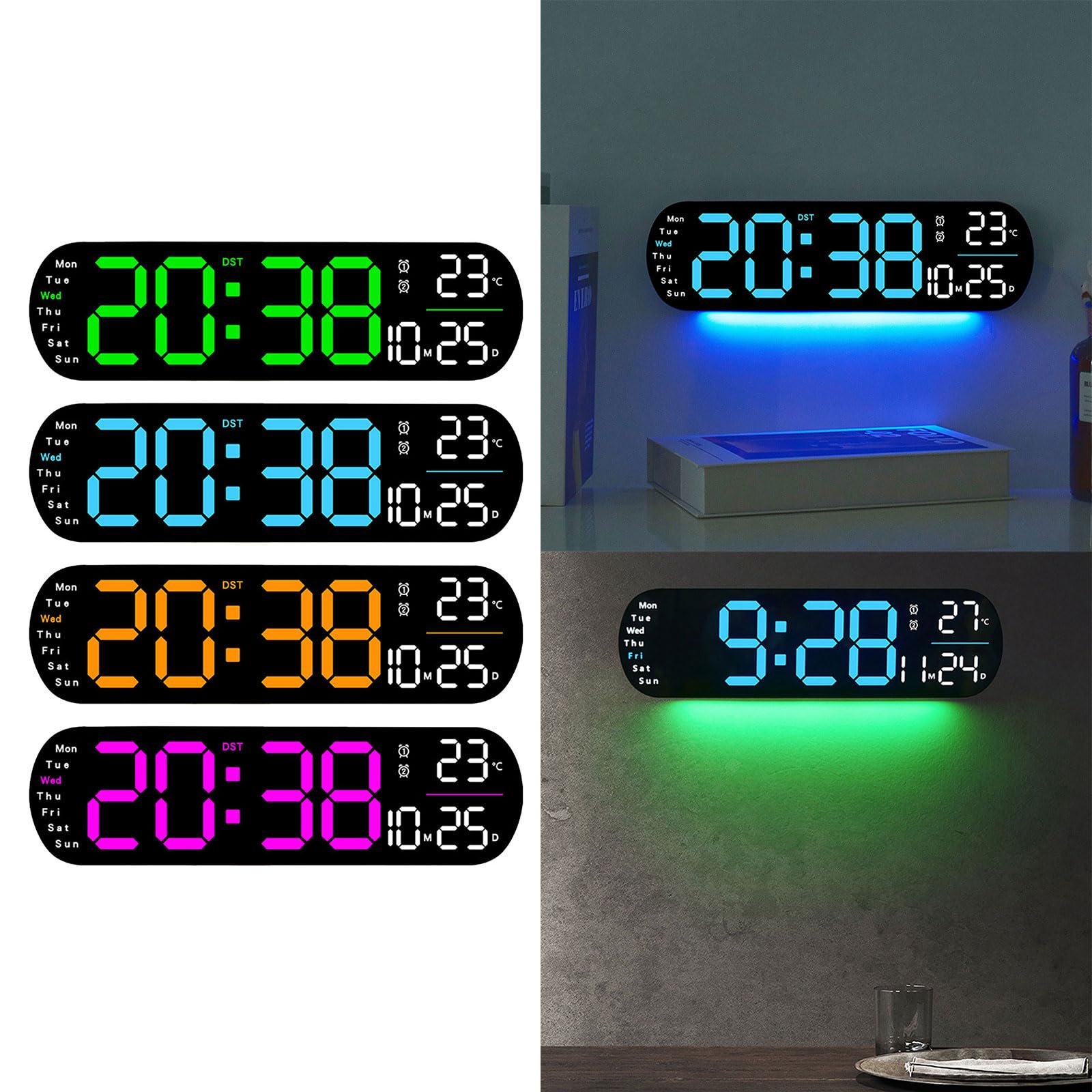 Reloj despertador digital LED de pantalla grande con múltiples modos de alarma, visualización de fecha y semana para estudiantes, oficina, viajes