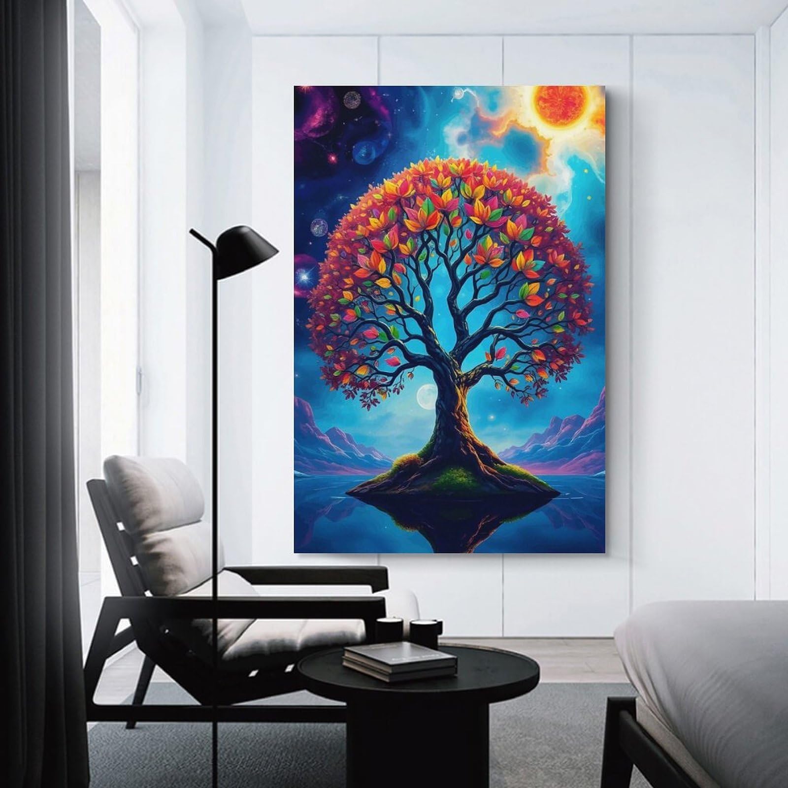 Junmoney Colorful Tree of Life Illustration Decorative Wall Artwork 20x30inch(50x75cm), for Living Room, Lounge Or Sitting Room, A Home Accent with Warm Character