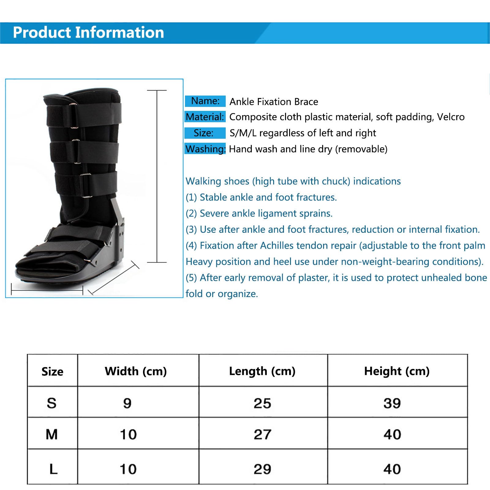 HAILM Bota Walker Fractura, Cómoda y Transpirable, Férulas Ortopédicas Noche Pie, para Esguince Tobillo, Fractura Tensión, Pie Roto o Tendonitis Aquiles - Negro,S
