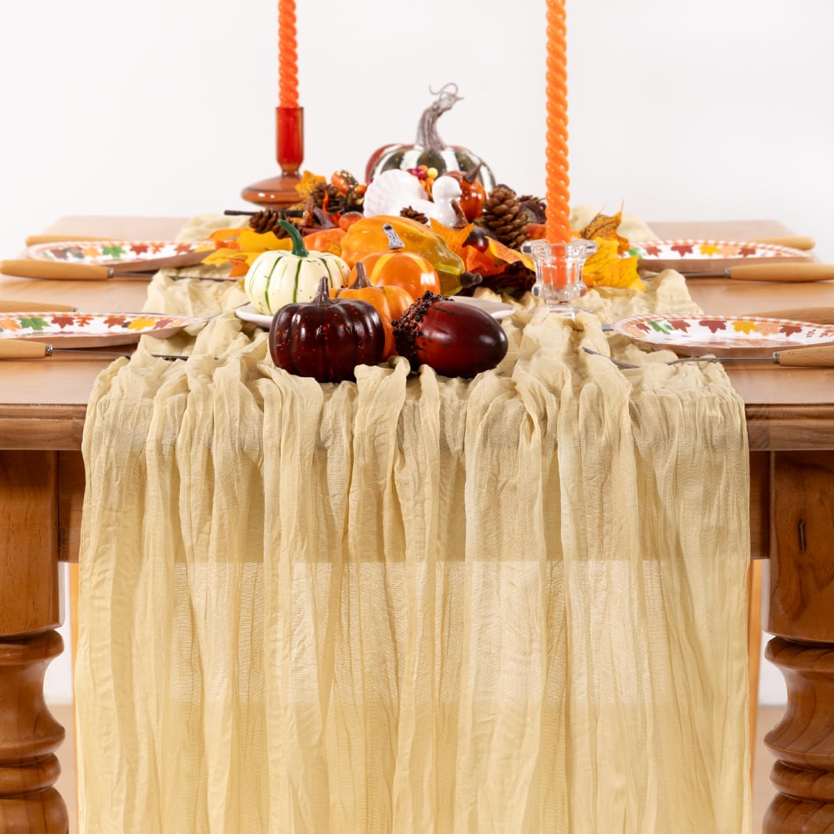 Champagne Gold Cheesecloth Table Runner Christmas Table Runner Boho Gauze 120 Inches Champagne Cheese Cloth Table Decor for Xmas Holiday Season Parties Wedding Bridal Baby Shower