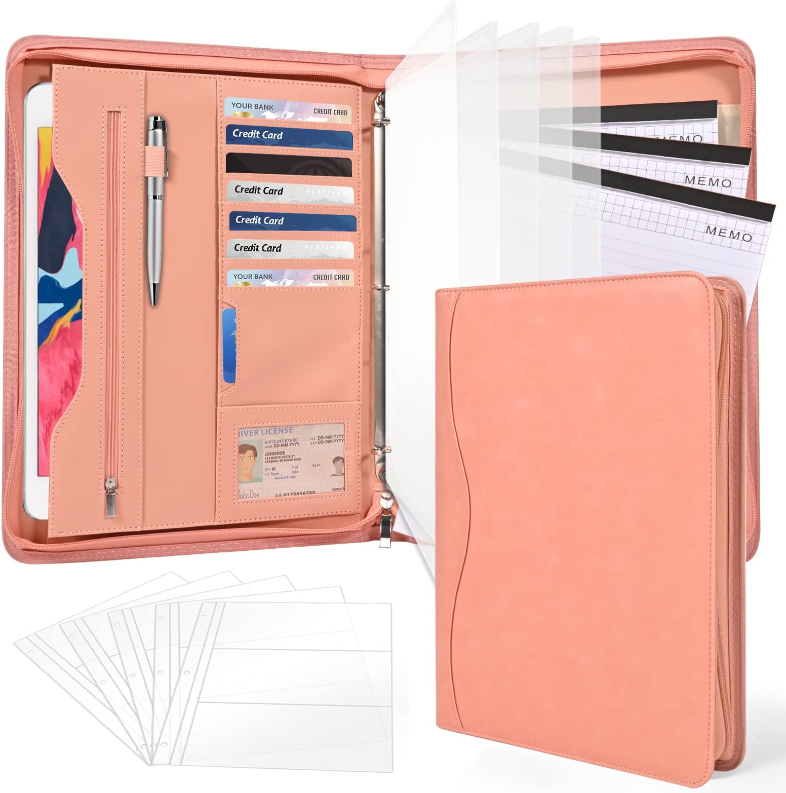 Zippered Padfolio A4 PU Leather Portfolio Organizer for Interview Resume B2W2