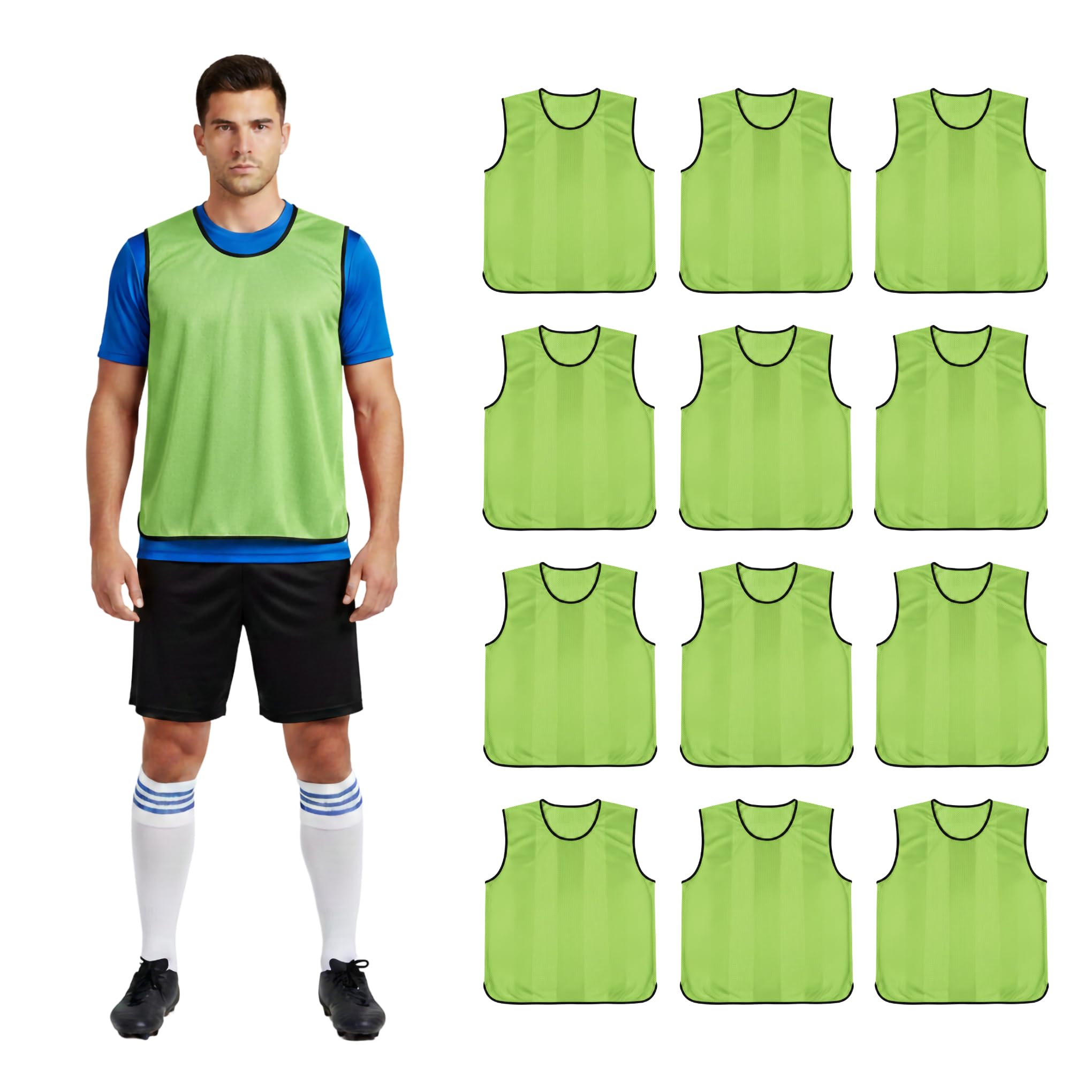 SiXsigma Sports 12 X Training Bibs Sports Mesh Football Bibs With Carry Bag - Quick Dry Football Training Equipment For Rugby, Soccer, Cricket & Basketball (Yellow, Youth (Small-Medium, 44" Chest)) โ image 1