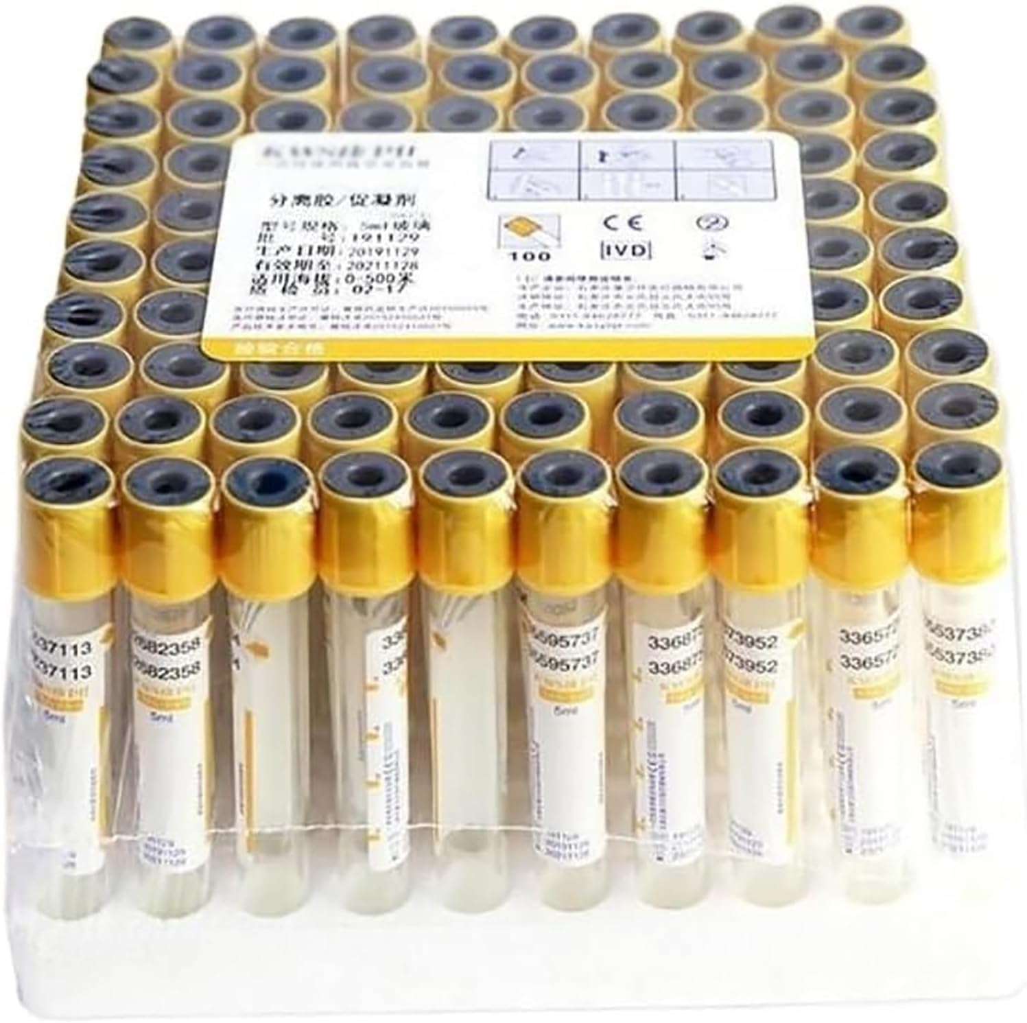 100 Provette Di Vetro Sottovuoto Per La Raccolta Del Sangue, Da 3 Ml, 5 Ml E 10 Ml, Con Tappo Giallo, Gel Separatore E Coagulante, Provette Da Centrifuga Da Laboratorio Ad Alta Visibilità Per Il