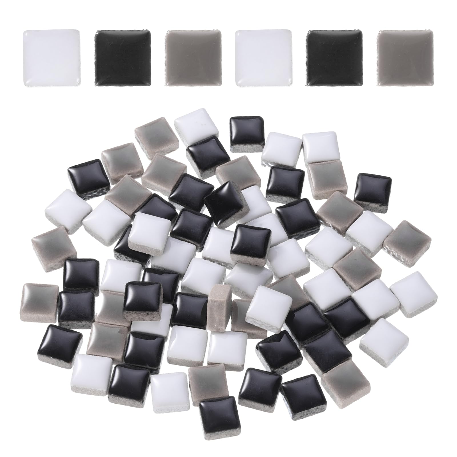 QUARKZMAN Kwadratowe płytki mozaikowe, 100 g, kolorowe płytki ceramiczne do majsterkowania, do dekoracji domu, rzemiosło, projekty DIY, 1 x 1 cm, mieszanka czarna/biała
