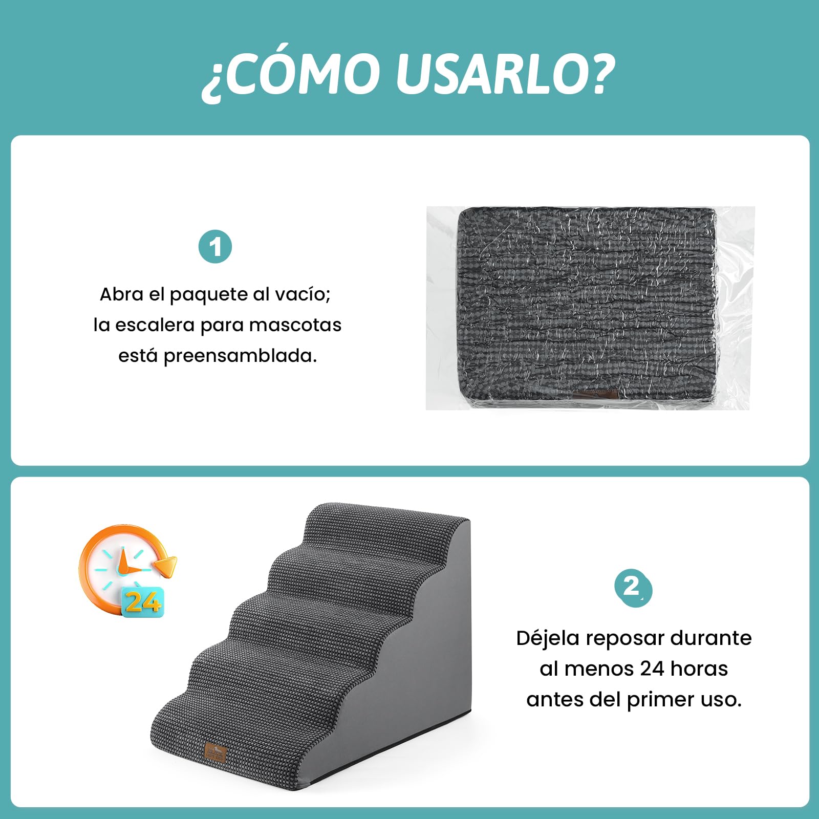 COZY KISS Escaleras Anchas para Perros con túnel de 19.7" de Ancho, escalón Grande Desmontable de Espuma para Perros pequeños, Cachorros o Gatos(Grigio nerastro, 50x83x57cm, 5.0)