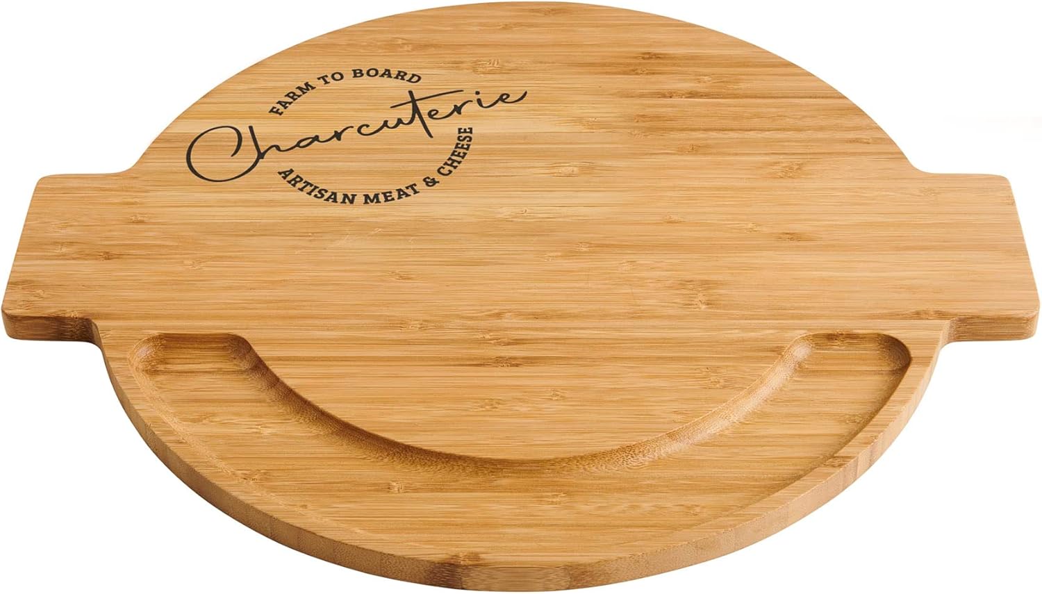 HIC Kitchen Charcuterie Cheese Board, Burnished Bamboo, Round, 18 x 15 x 0.6-Inches