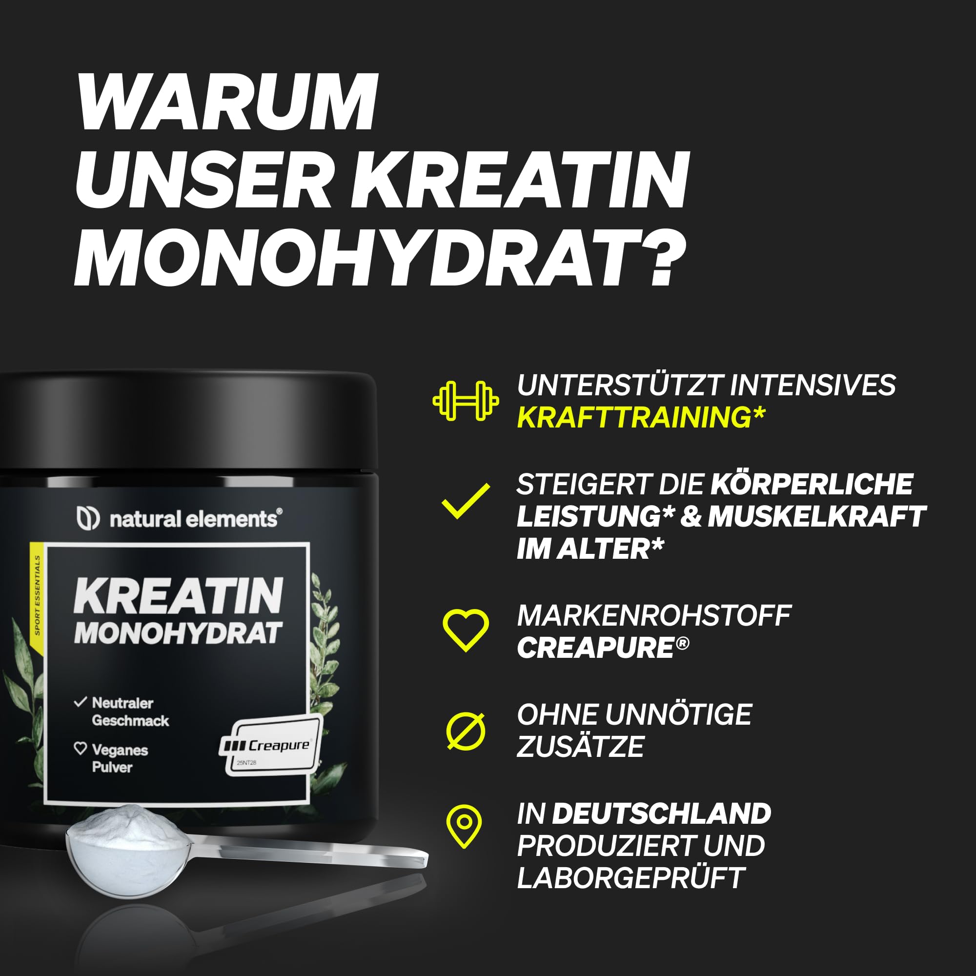 Kreatin Monohydrat Pulver – Markenrohstoff Creapure® – 147 Portionen (500g) – ultrafein: Mesh-Faktor 200 – geschmacksneutral & vegan – reines mikronisiertes Creatin Pulver ohne unnötige Zusätze