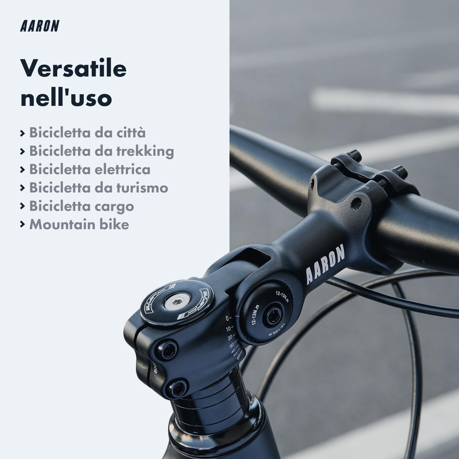 AARON Stem manubrio manubrio bicicletta in alluminio con angolo di 35° per una seduta ergonomica, attacco manubrio da 110 mm, adatto per bici da trekking, bici elettriche, bici da città, bici da