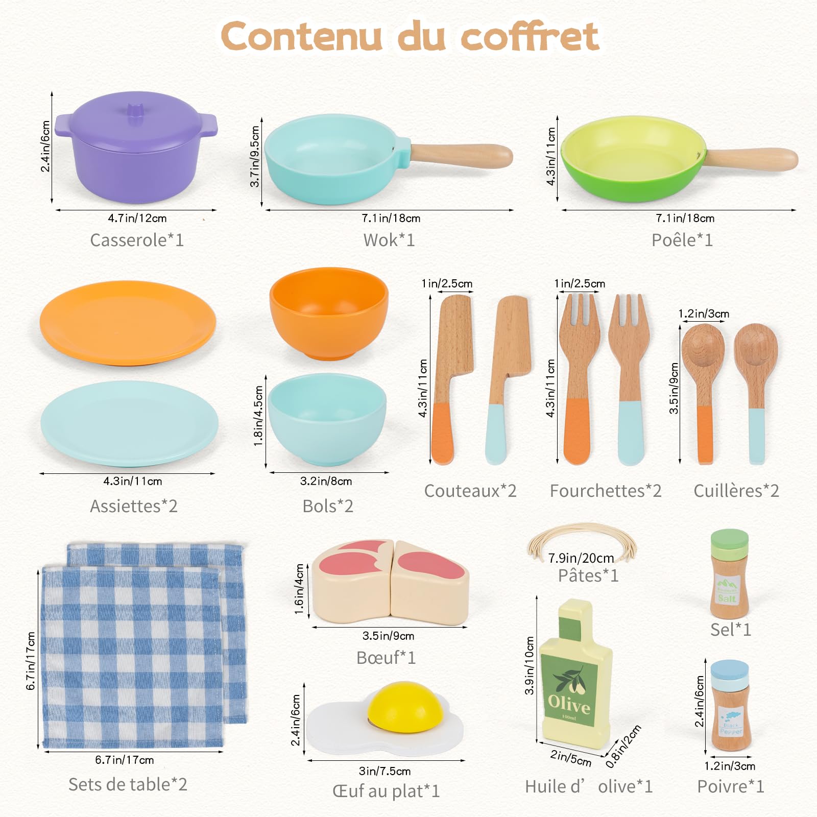 Jouet Dinette en Bois,Accessoire Cuisine Enfant,Kit de Cuisine Enfant Montessori,Bois Pots Casseroles Jouet ,Jeu de Rôle pour Filles Garçons 3 4 5 6 Ans Cadeau Anniversaire Noël