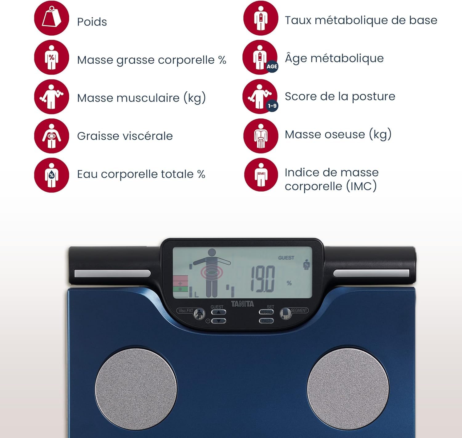 Tanita BC-602 Segmentowa inteligentna waga łazienkowa niebieska, do masy ciała i tkanki tłuszczowej, z pomiarem masy mięśniowej części ciała, cyfrowy monitor składu ciała z wyświetlaczem LCD, dla domu