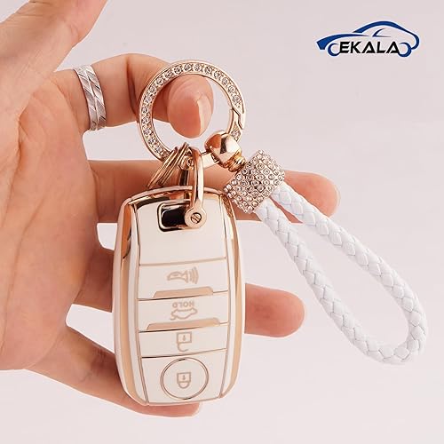 Miniatura 5 de Funda para llavero Kia de 4 botones, TPU suave, cubierta completa, protección para llaves, llavero brillante compatible con Kia Optima Soul Sportage