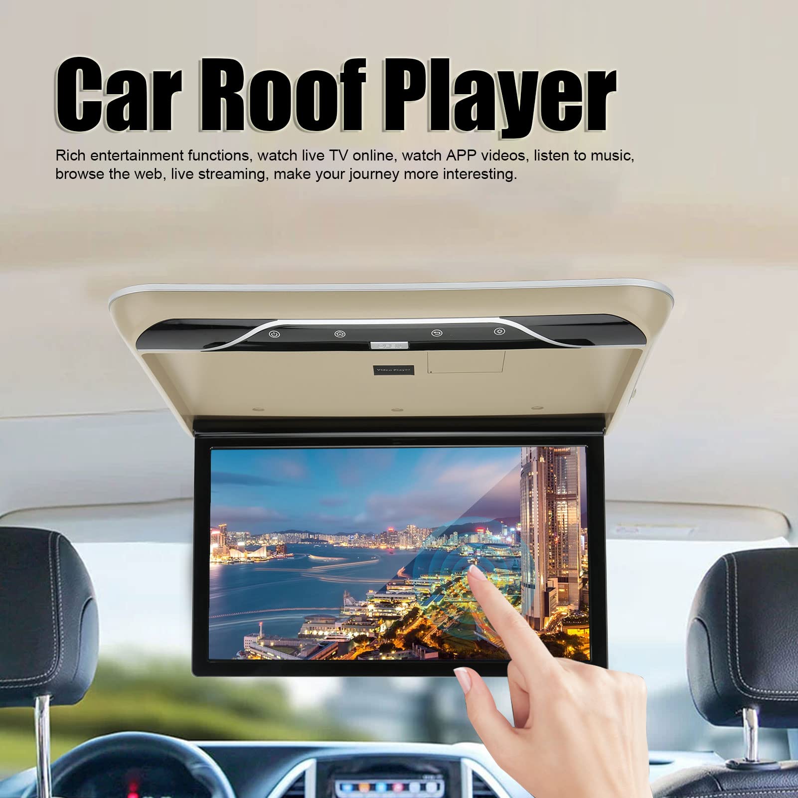 Reproductor Aéreo de Coche de 19 Pulgadas, Pantalla Táctil de Alta Definición, Monitor Abatible hacia Abajo para Montaje en Techo de Coche, Multifunción para Android 9,0