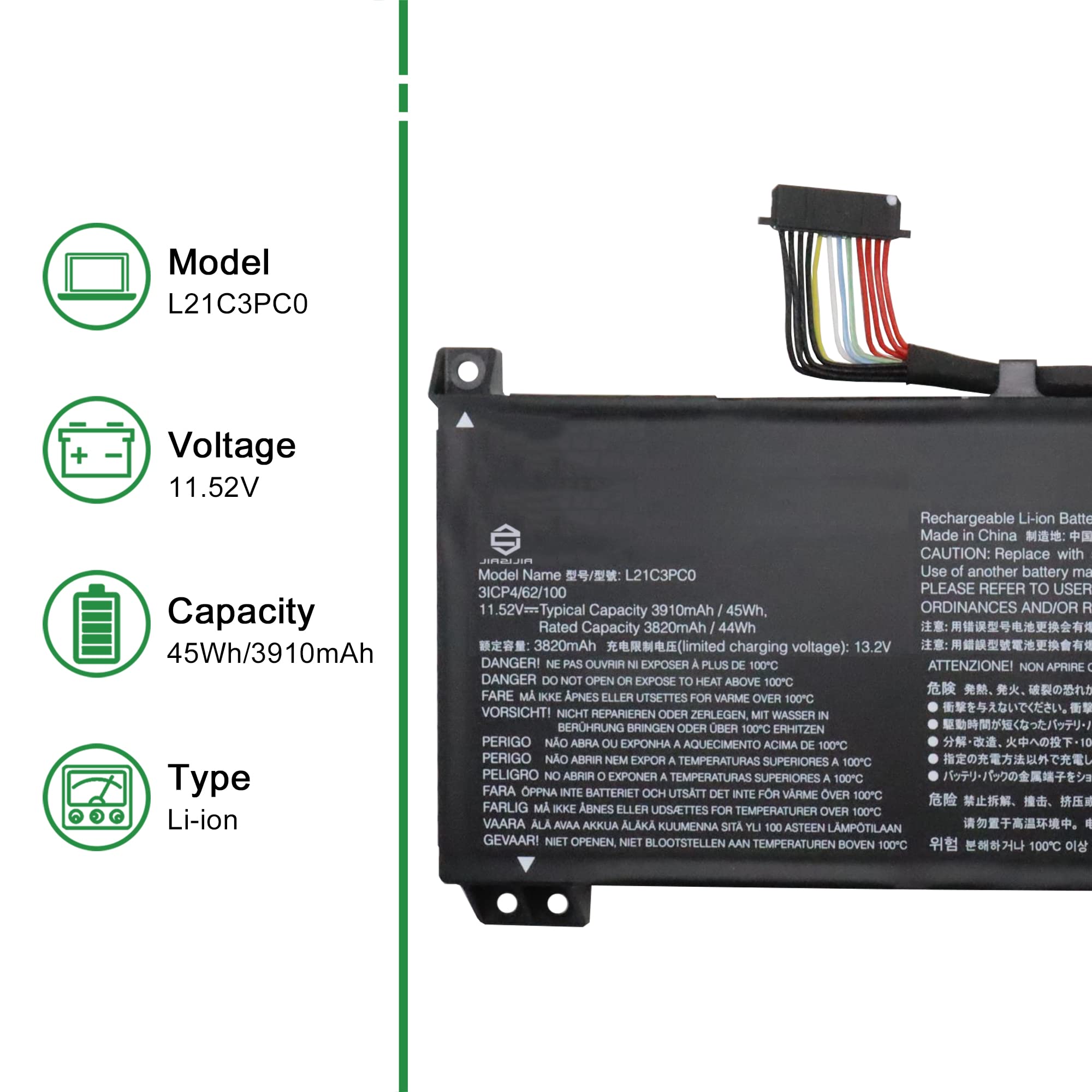 Amazon.com: JIAZIJIA L21C3PC0 SB11F36369 5B11F36372 Laptop Battery