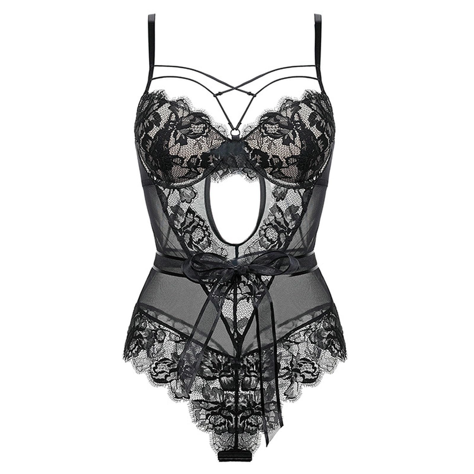 Soutiens-Gorge Body Sexy À La Française avec Un Nœud Séduisant, Dentelle Transparente, Moulant-noir-80d