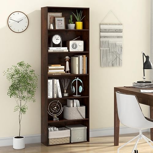 Miniatura 10 de Estantería de 5 estantes, estanterías y estanterías modernas, torre vertical, estantes de almacenamiento de madera, estante alto para libros, para