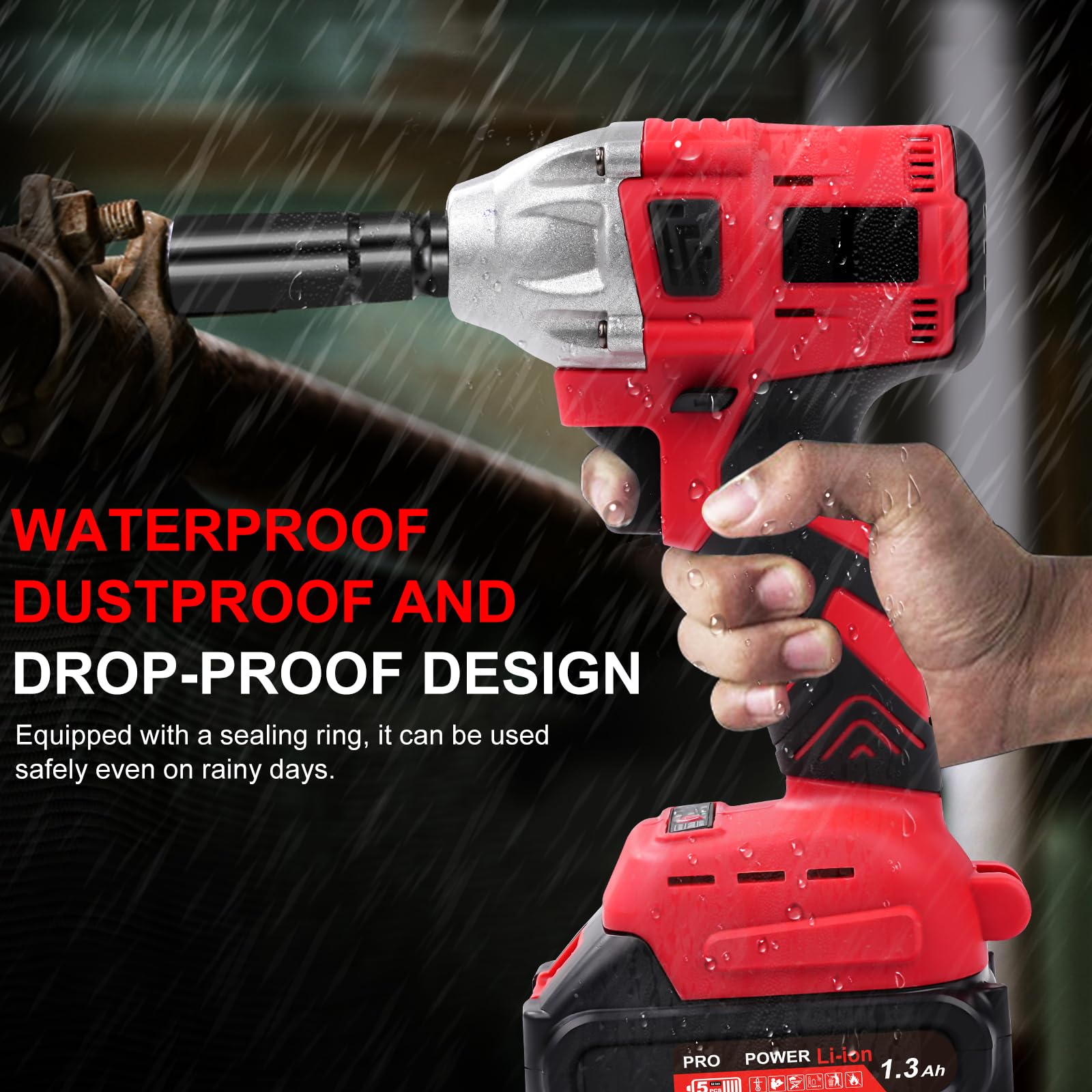 Llave de choque inalámbrica, 21 V, 300 Nm, 1/2 pulgadas, atornillador de impacto eléctrico, llave de impacto con 5 piezas, 1300 mAh, baterías para el hogar/el coche/DIY