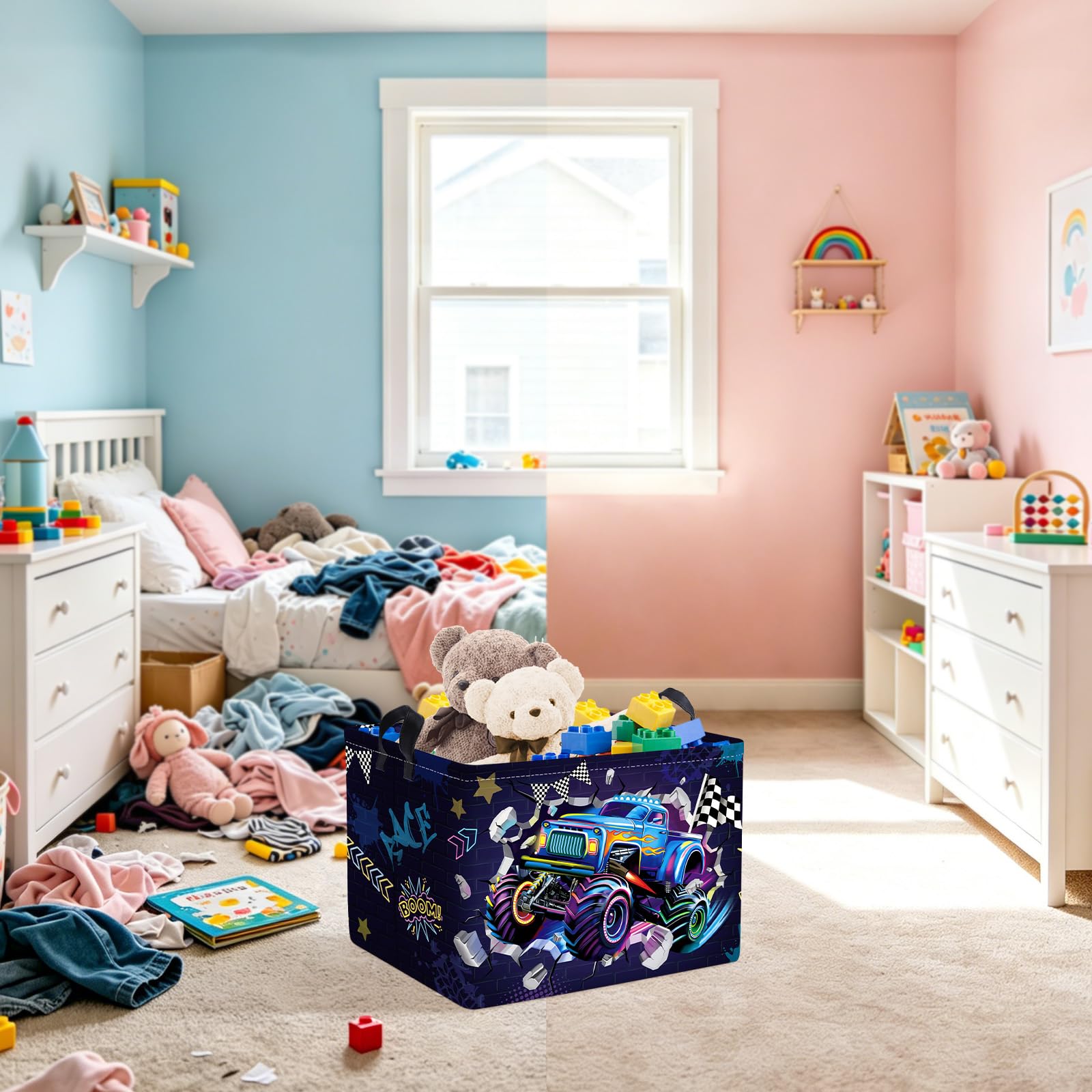 Clastyle Cestos Almacenaje Coche de Carreras Infantil Cesta Ropa Sucia Plegable para Habitación Bebé Dormitorio Cajas de Almacenaje Juguetes para Chico, Púrpura 3D, 40x30x30 cm