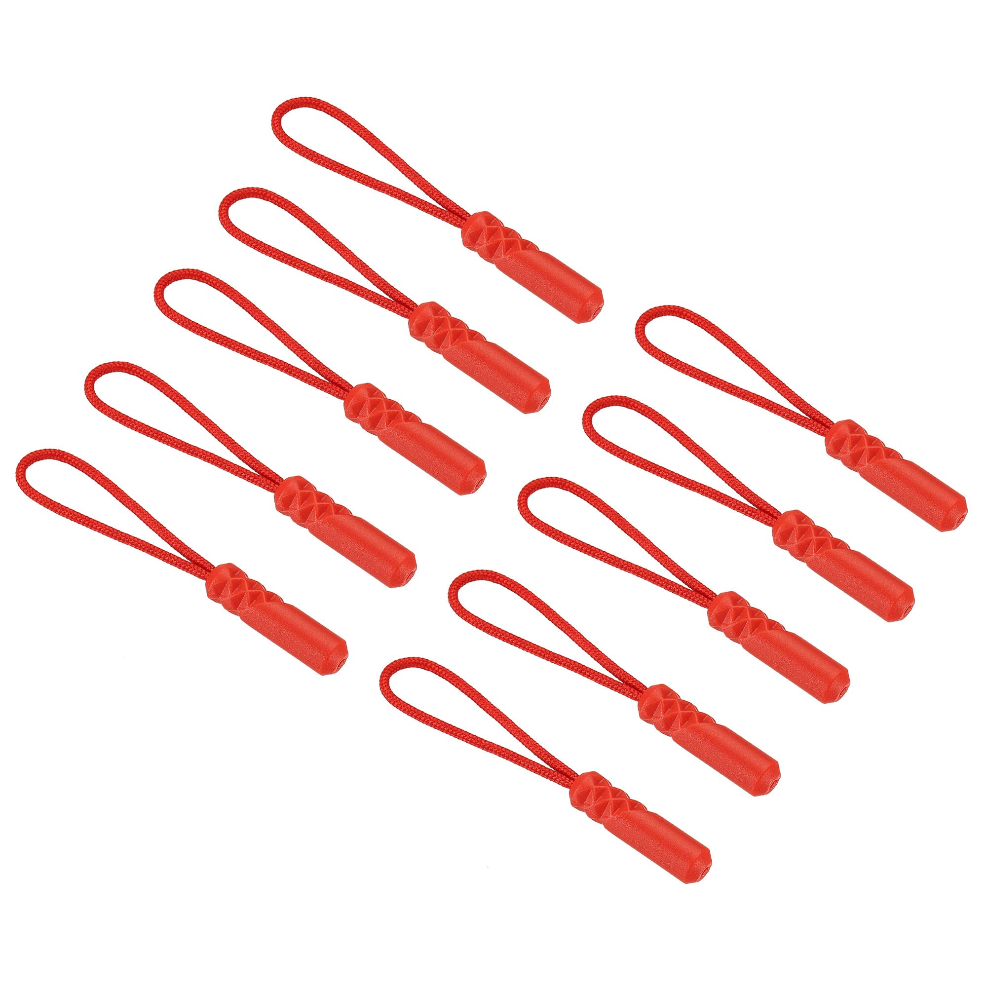 MFGMF Zipper Pulls Extension Handle Cord, 15 Pack Finger Use Plastic Cylindrical Head Tab Tag Extender for Luggage Backpacks, Red