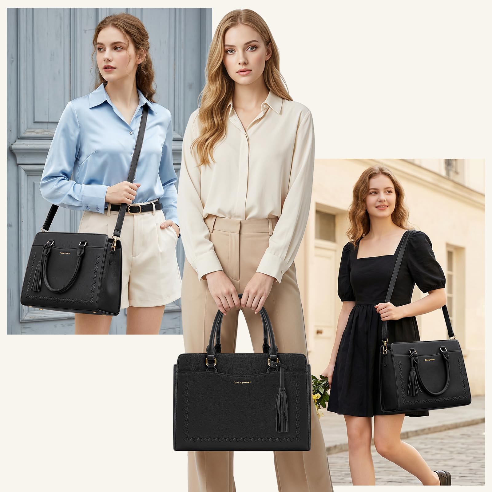 RAINSMORE Sac a Main Femme Moyen Elégant Sac Bandoulière Simili Cuir | Sac à Main Bandoulière Femme avec Multi Poche et Bandoulière Amovible pour Quotidien Travail Voyage Sac Universit