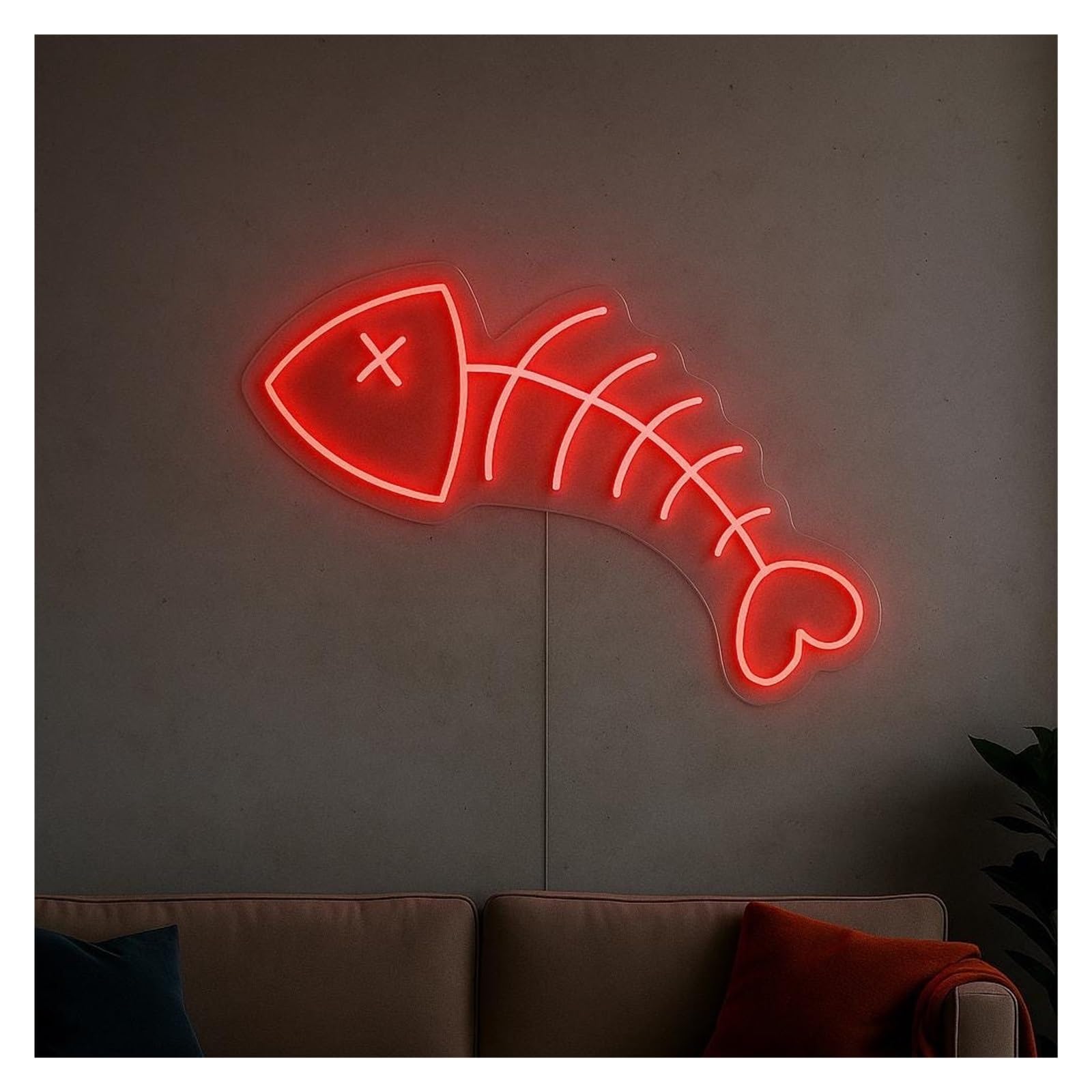 Shouxi E Sign Lamp Fishbon Neon Sign, Suitabl For Living Room, Bar Decor With Dimmabl 51Cm