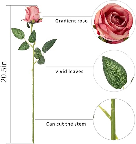 Miniatura 4 de Exoment - Rosas artificiales de seda con tallos largos para ramos de boda, centros de mesa, despedida de soltera, fiesta, decoración del hogar 1