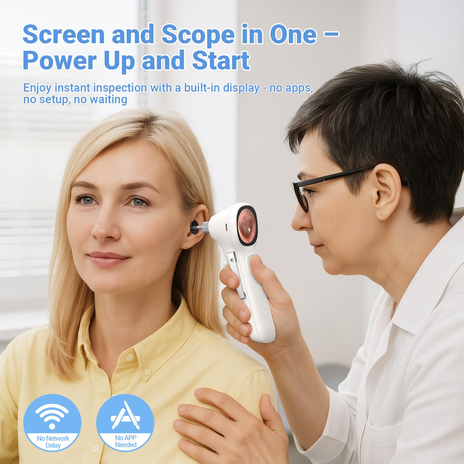 ScopeAround Otoscopio con luce, 720P HD per la pulizia dell'orecchio fotocamera e 6 luci LED telescopio orecchio, 1,44 pollici IPS display digitale otoscopio auricolare con cavo di estensione