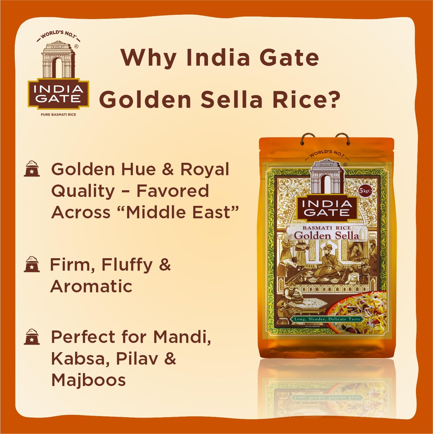 INDIA GATE - Golden Sella Basmati Reis - 4 X 5 KG - Multipack