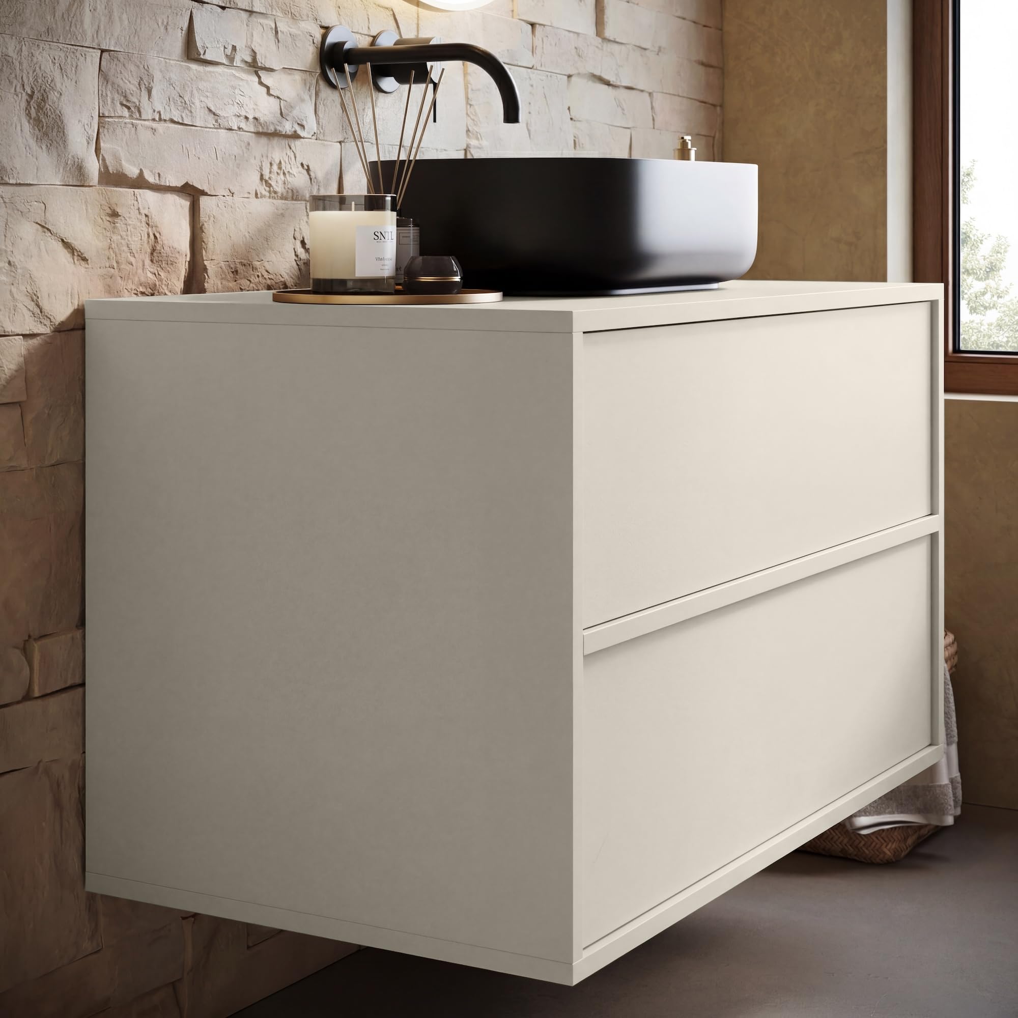 Badplaats B.V. Mobile lavabo Mali 80 cm x 46 cm - Cashmere - Mobili da bagno - Mobiletto sospeso per lavabo