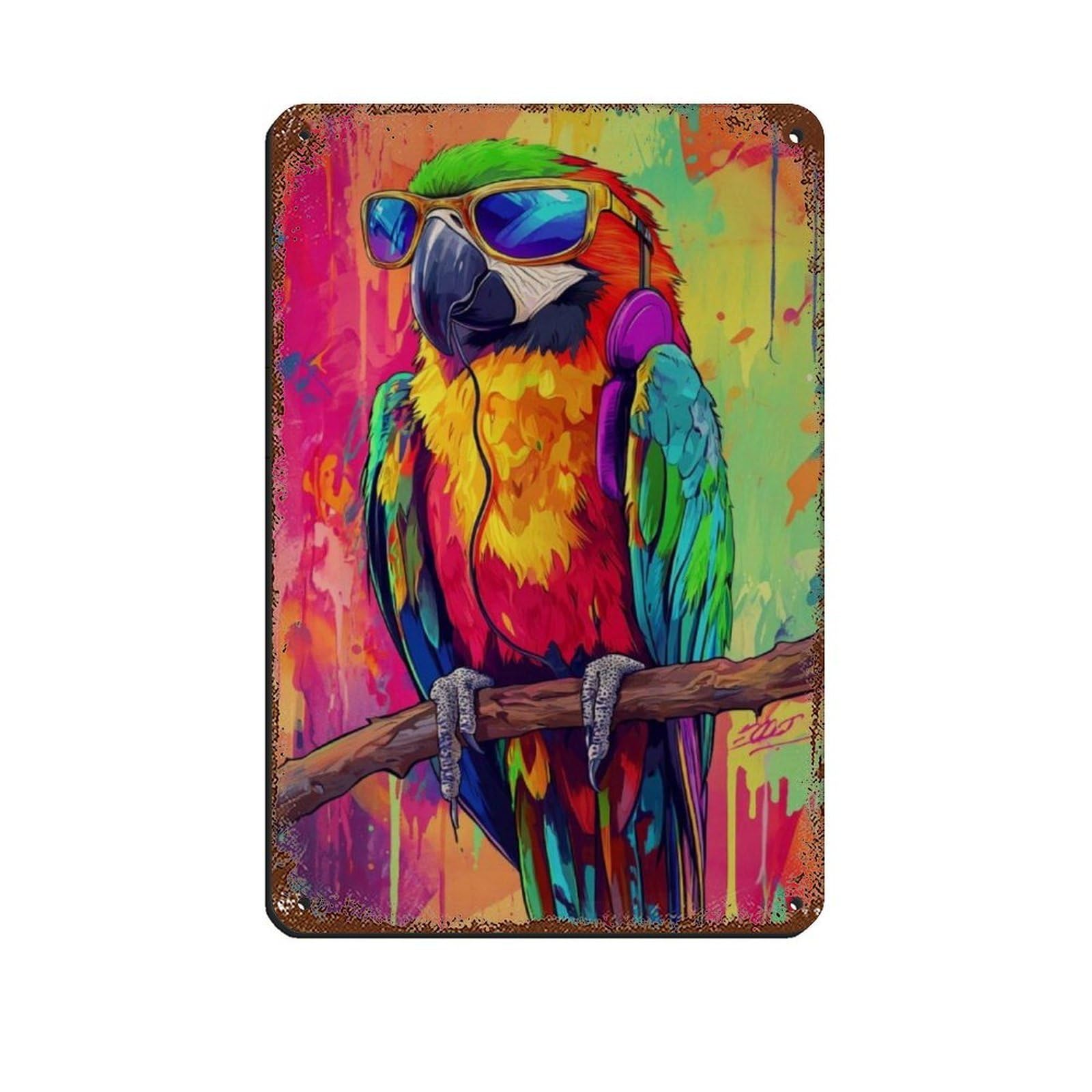 Lxwnze 20L X 30W Cm Vibrant Parrot Art, Colorful Bird Poster Tin Sign Vintage Metal Pub Club Cafe Bar Home Wall Art Decoration Poster Retro 8X12inch(20X30cm)