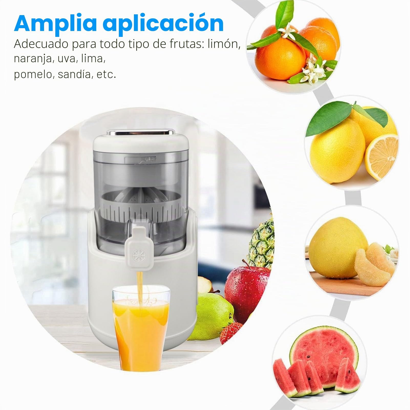 Máquina Exprimidor Eléctrico Recargable USB con Motor de 360 Grados, Exprimidor de Jugo, Compacto y Práctico, Caño a Prueba de Fugas, Materiales Seguros, Frutas Cítricas, Batería