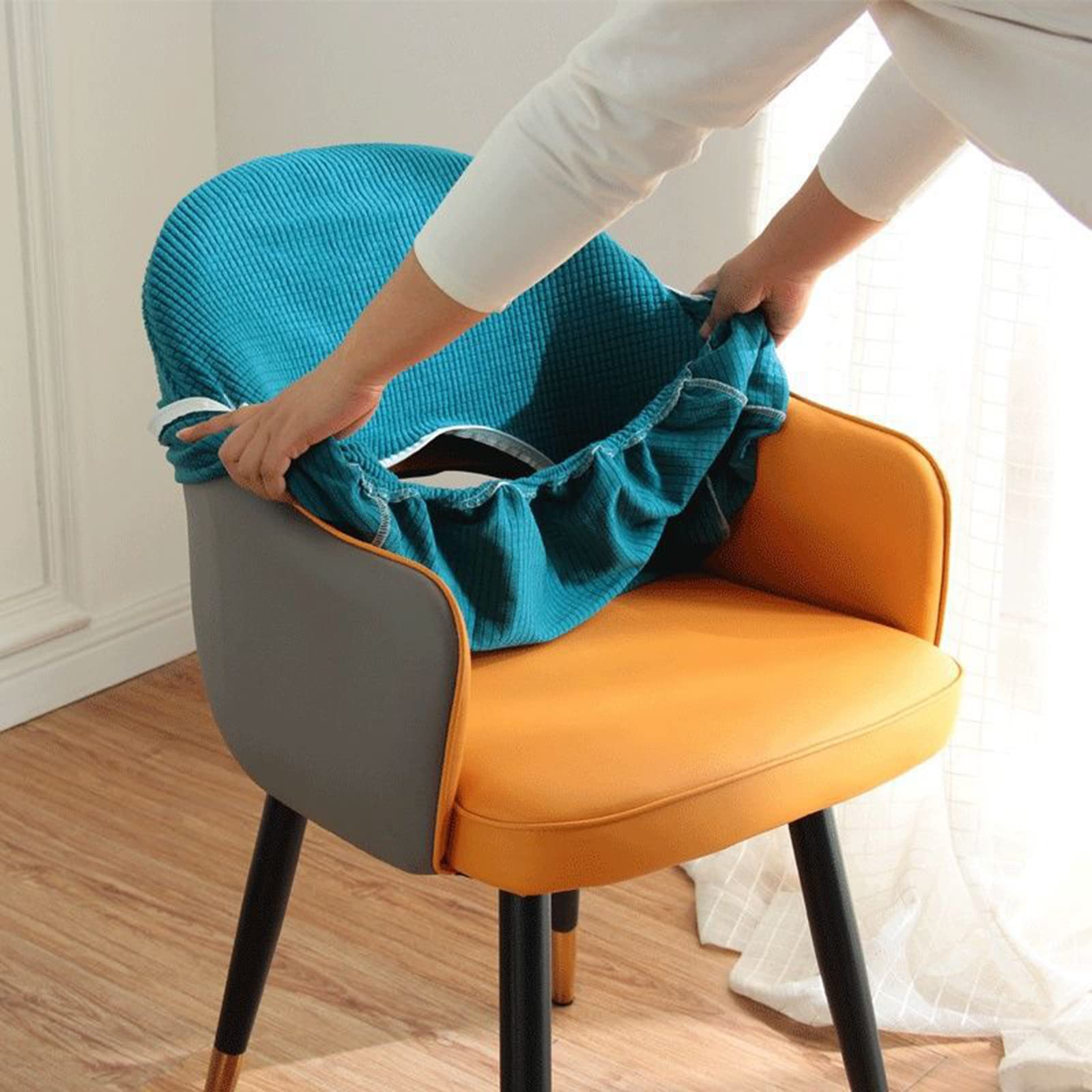 Curvo Coprisedia Poltroncina Sala da Pranzo con Schienale Curvo 2/4 Pezzi Schienale Cavo Coprisedia con Braccioli Elasticizzato Fodera Poltroncina Sedia Fodere Coprisedie Cucina,H,4PCS