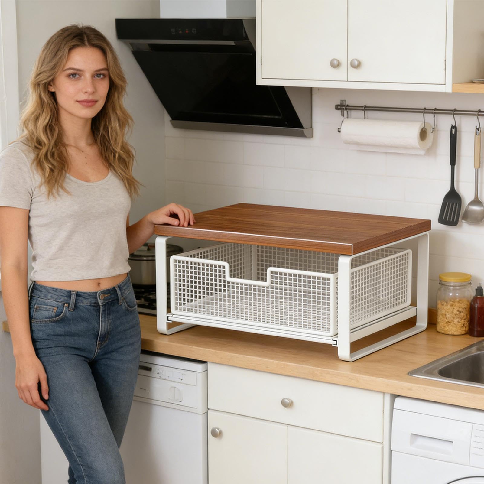 Supporto per Stampante con Ripiano Organizer a 2 Ripiani | Ripiano da Piano di Lavoro per Stampante per Casa Scuola Cucina Postazione Lavoro Sala Hobby Forno