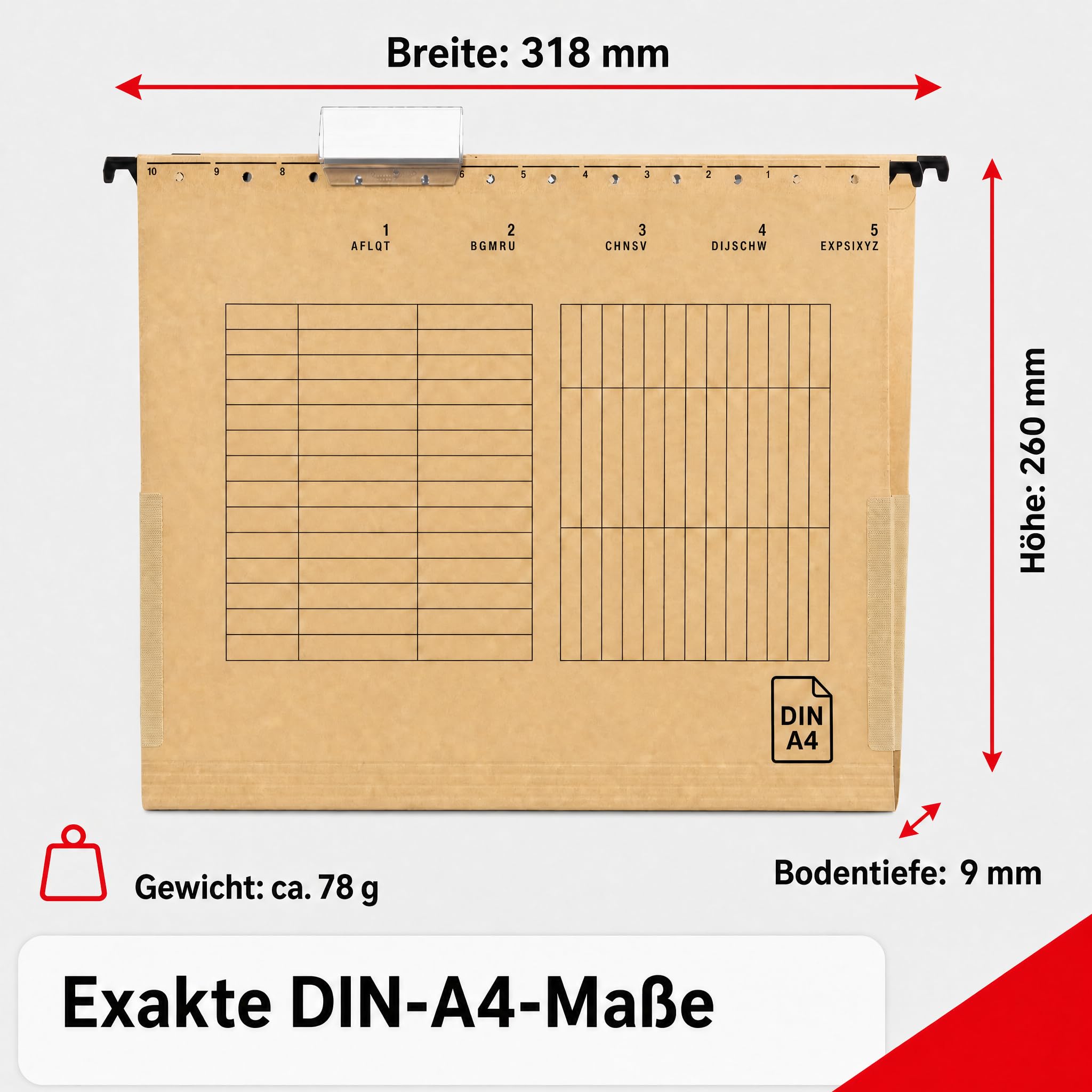Bolsas colgantes DIN A4 25 unidades – Carpeta colgante marrón de cartón reciclado – 350 hojas – Carpeta colgante estable – Ángel azul – Fabricado en Alemania Conipa
