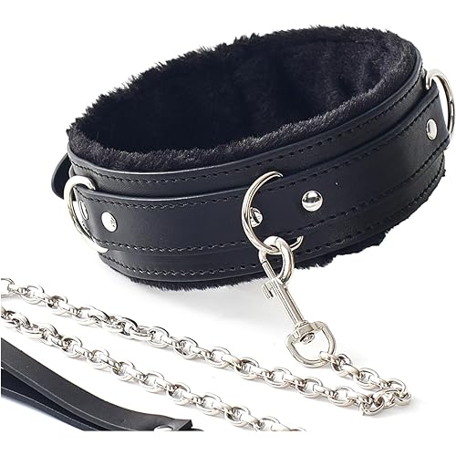 Leather Collar Choker Necklace for Women, Punk Gothic Handmade Choker Adjustable Furry Collar Jewelry Dresses