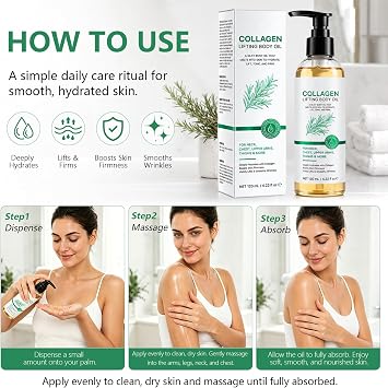 Collagen Oil for Skin Tightening, 120ml Collagen Lifting Body Oil, Firming Body Oils for Crepey Skin, Reduce Fine Lines, Lift Sagging Skin and Boost Skin Glow (1PC)