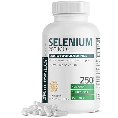 Bronson Selenium 200 mcg – Yeast Free Chelated Amino Acid Complex - Essential Trace Mineral with Superior Absorption, 250 Vegetarian Capsules