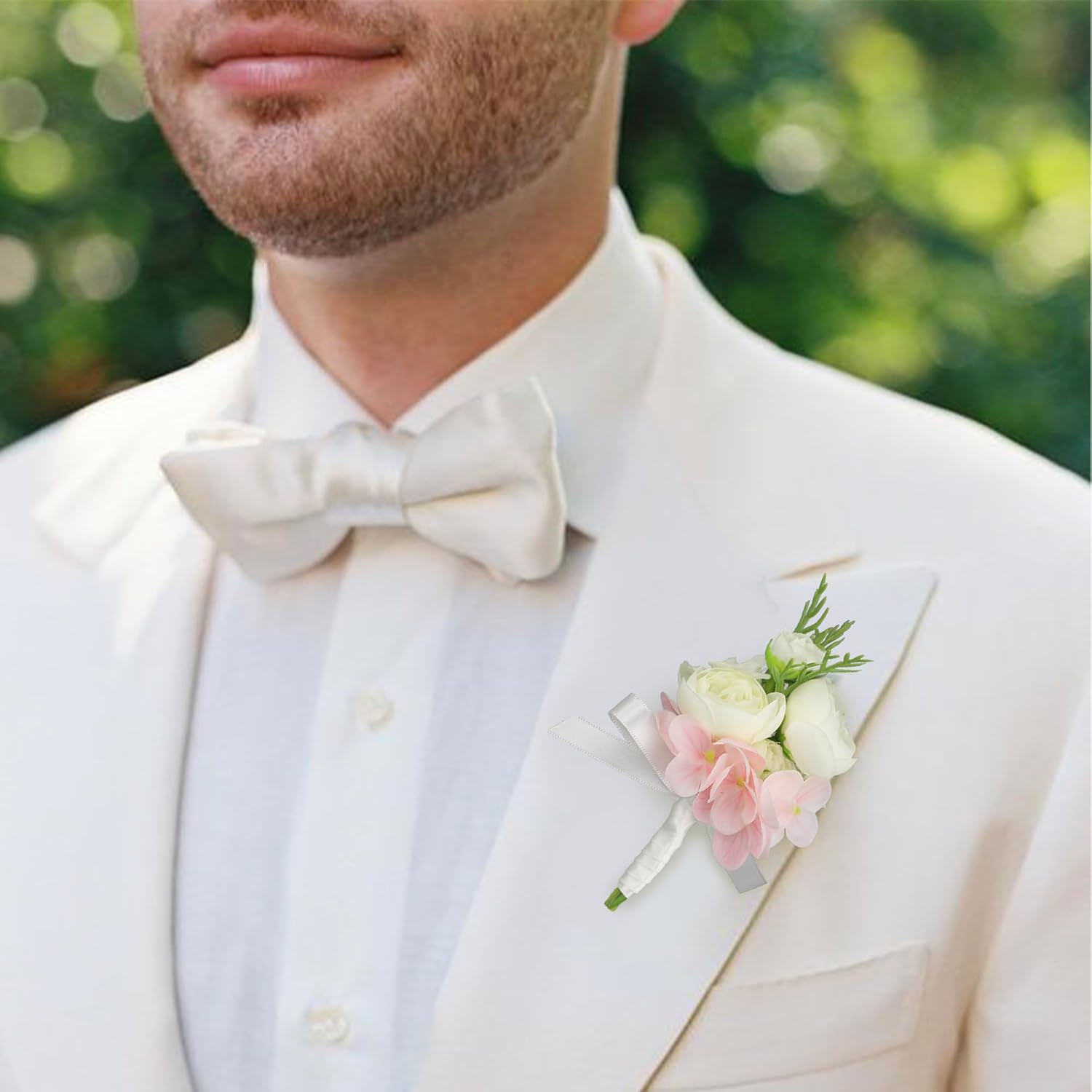 Rinlong Corsage and Boutonniere Set Pink Corsages Wristlet Groom Flower Boutonniere for Men Wedding Homecoming Corsage for Prom