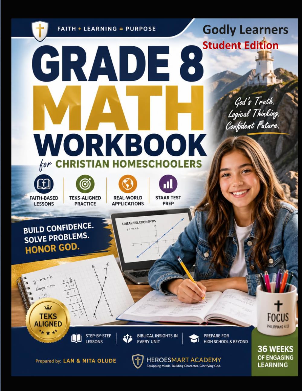 Grade 8 Math Workbook for Christian Homeschoolers: Faith-Based Lessons, TEKS-Aligned Practice, Real-World Problem Solving, and STAAR Test Prep (Godly Learners)
