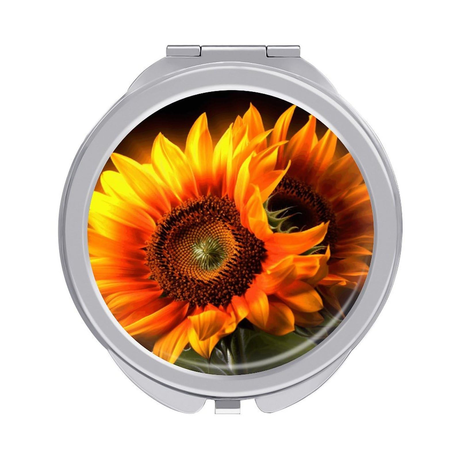 Fekiloot Style Orange Sunflower Wallpaper Travel Makeup Mirror Handheld Compact Mirror Portable Pocket Mirror Double-Sided 1X/2X Magnifying For Handbag And Purses