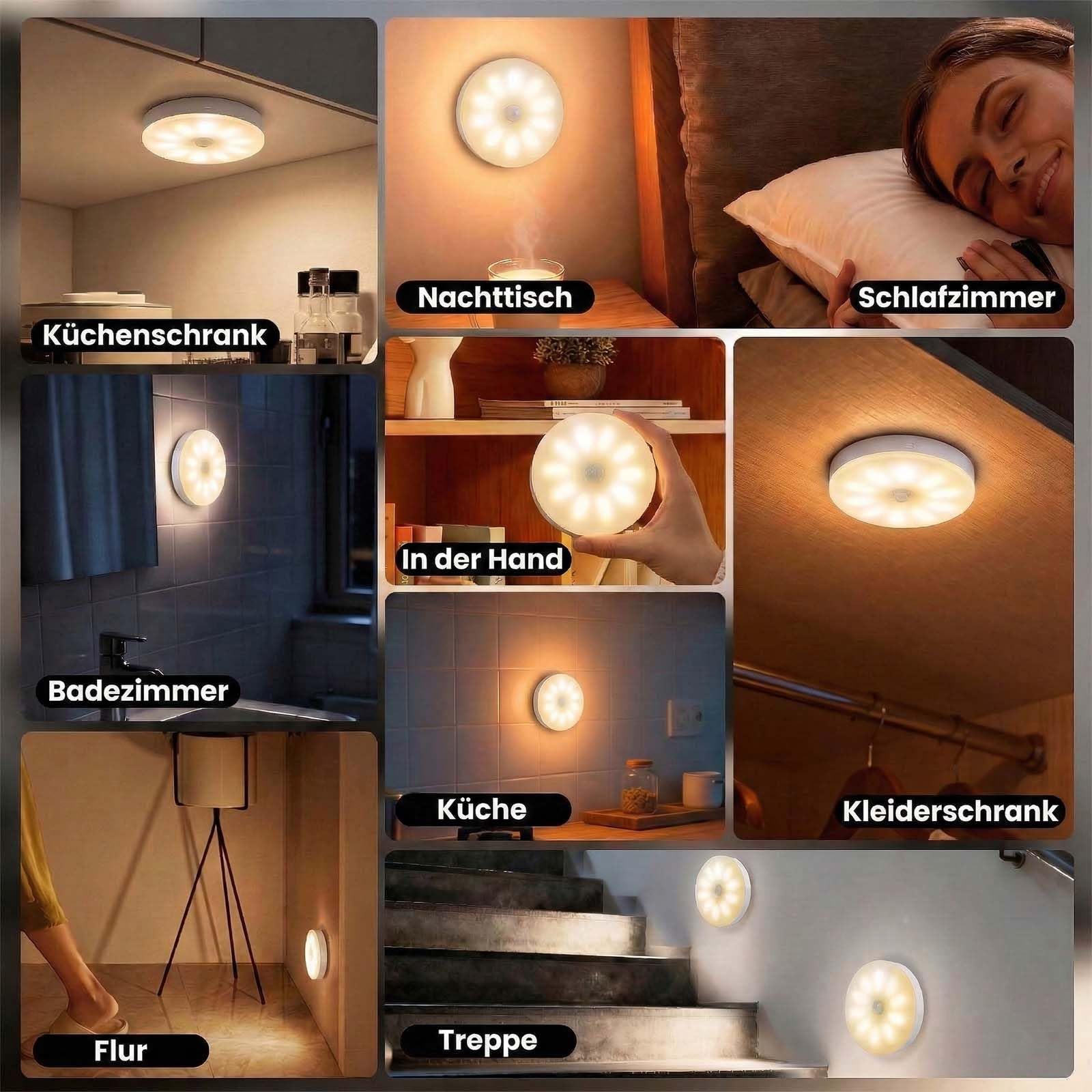 innolife 6 Stück Nachtlicht mit Bewegungsmelder Innen, 10 LED Dimmbar Treppenbeleuchtung mit 3 Modi (Auto/ON/OFF), 6000K USB Aufladbar Akku betrieben Bewegungsmelder Licht für Tre, Kinderzimmer, Flur