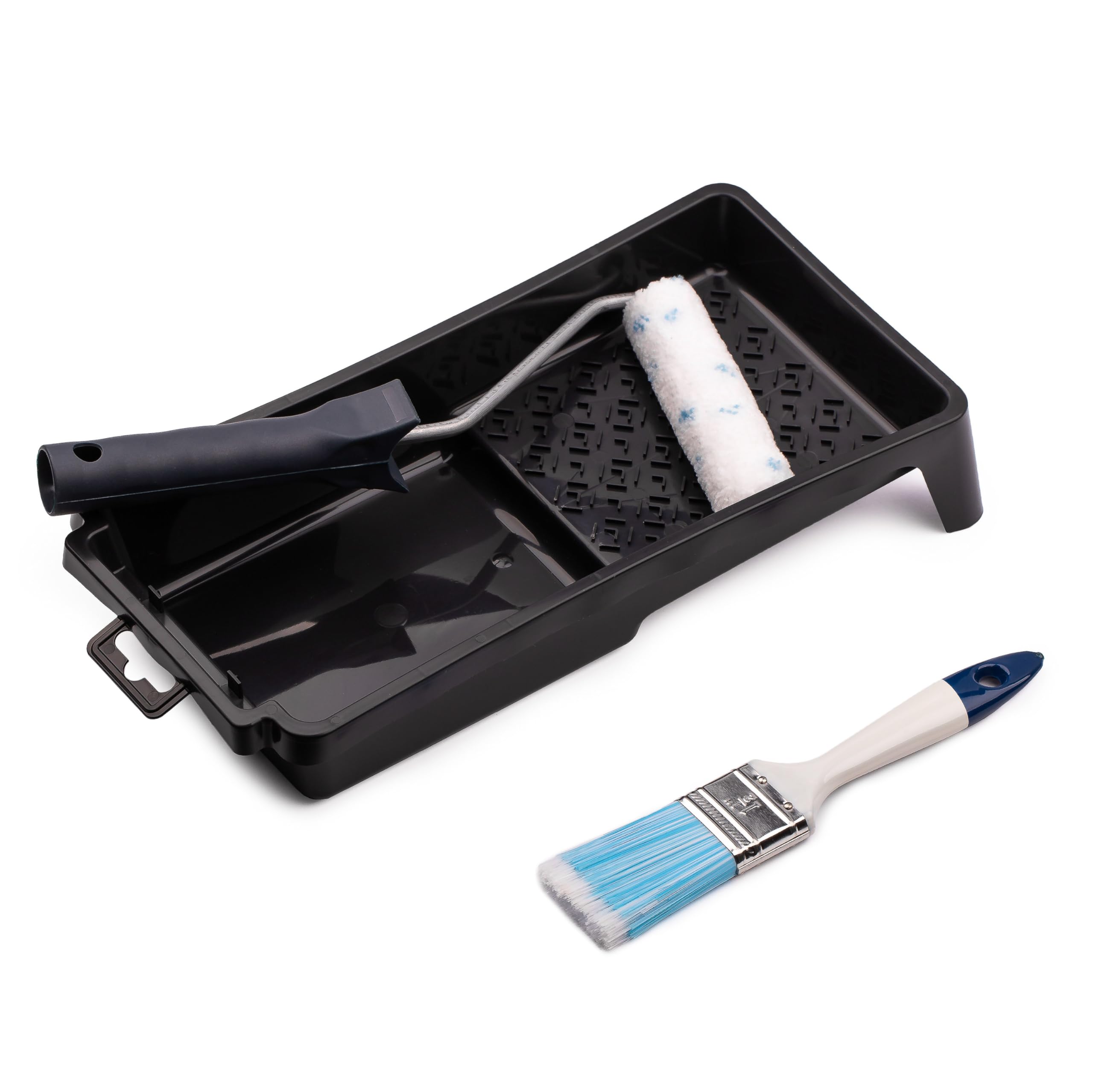 MIVOS Set di verniciatura per idropitture - 4 pezzi - Rullo di verniciatura 10cm - Pennello in nylon - Vaschetta per verniciatura 28x16cm - Staffa a innesto 27cm - Set di verniciatura - MADE IN EU