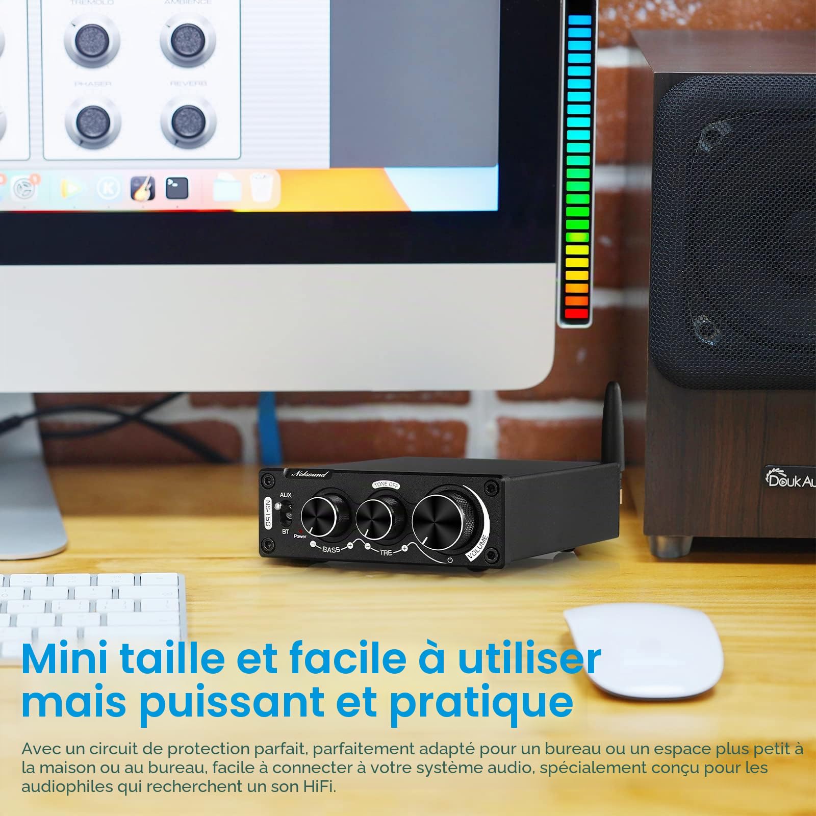 Nobsound Mini amplificateur numérique Bluetooth HiFi stéréo 200 W avec réglages des basses et des aigus pour haut-parleurs domestiques