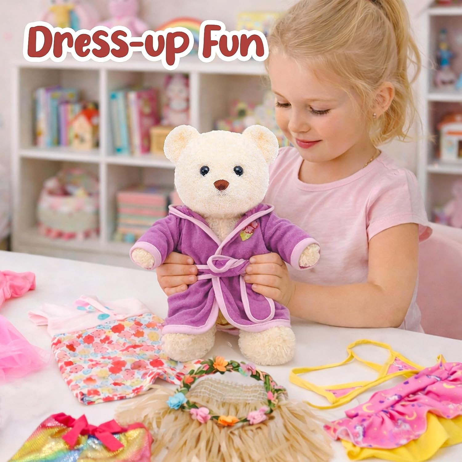 Bear Clothes with 1 Pcs Bear, Stuffed Animal Clothes Plush Doll Small Animal Garment Suit Dolls Accessories DIY Toy Gift