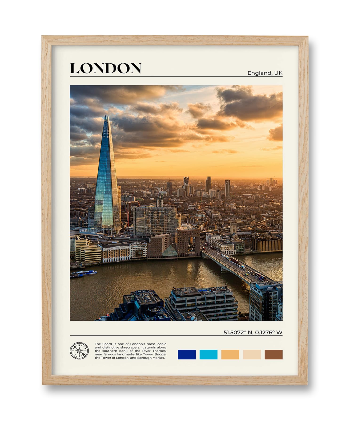 Impression toile Londres avec cadre chêne HesenDot 30x40 cm