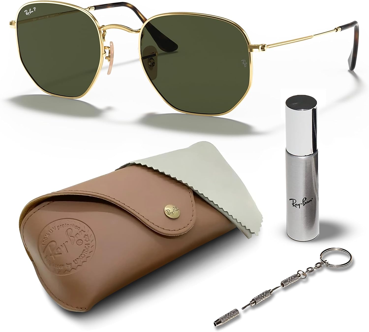 Ray-Ban RB3548N HEXAGONAL FLAT LENSES Square-Round Shaped Sunglasses for Men & Women with Official RAYBAN Eyewear Kit