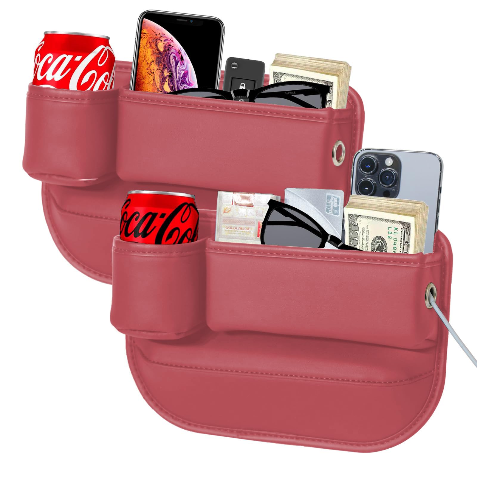 MACHSWON 2-Pack Car Seat Gap Filler & Organizer - Leather Car Storage Box with Cup Holder, Seat Gap Storage Box for Driver & Passenger, Car Accessories for Women and Men (Red)