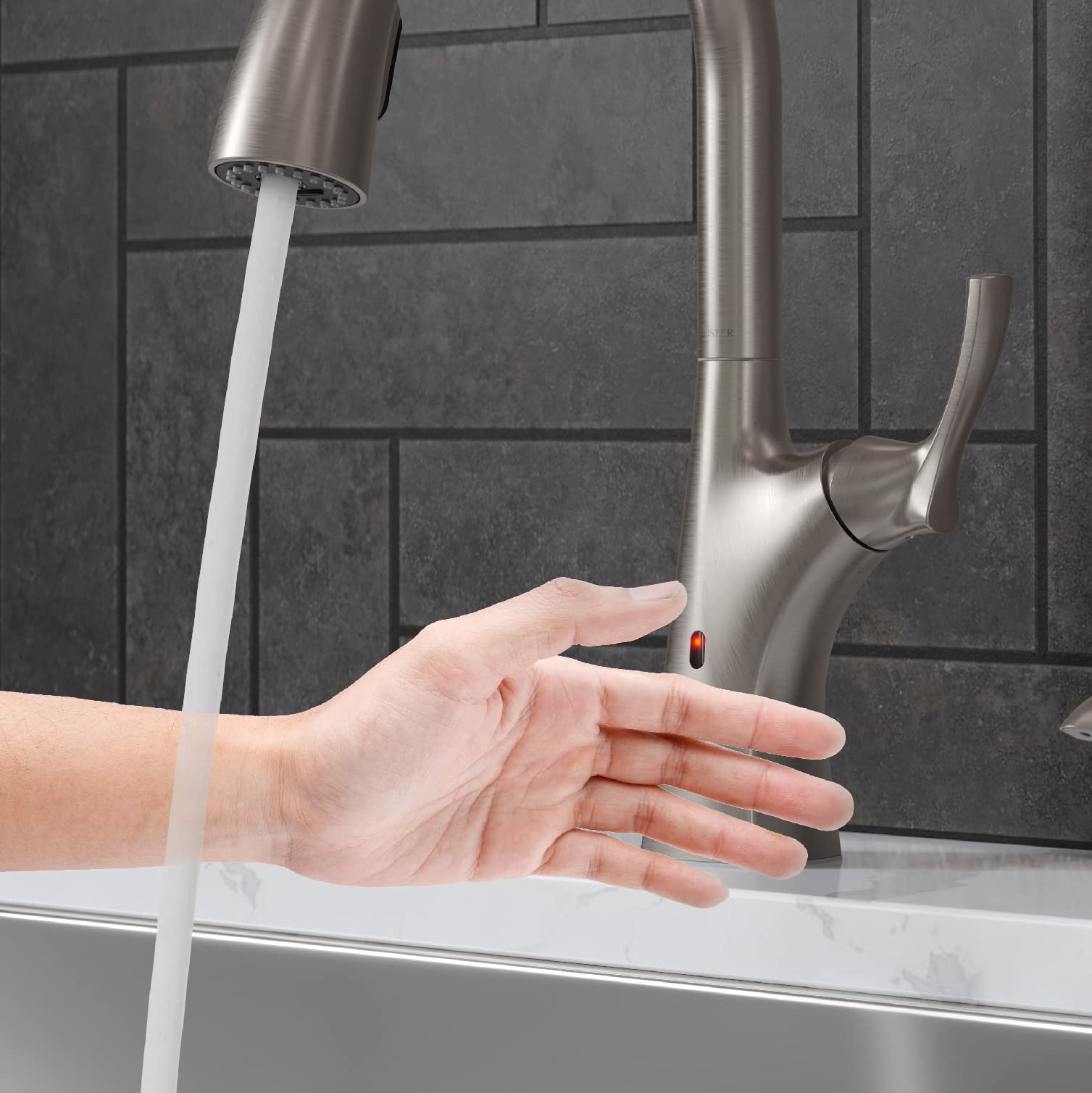 Pfister Masey Touchless Kitchen Faucet with Pull Down Sprayer and Soap
